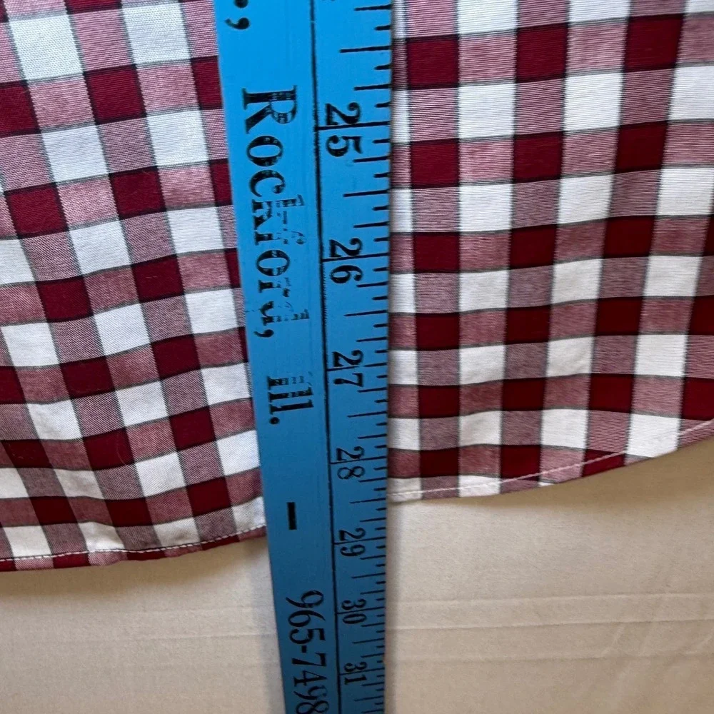Banana Republic Camden Fit Non-Iron Gingham Shirt Mens Small Burgundy White